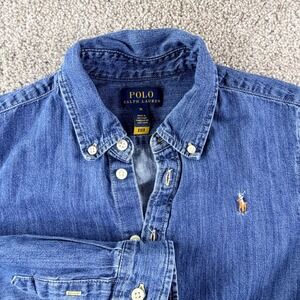 Ralph Lauren Girls Denim Shirt Dress Size 16 Belted Button Front Long Sleeve
